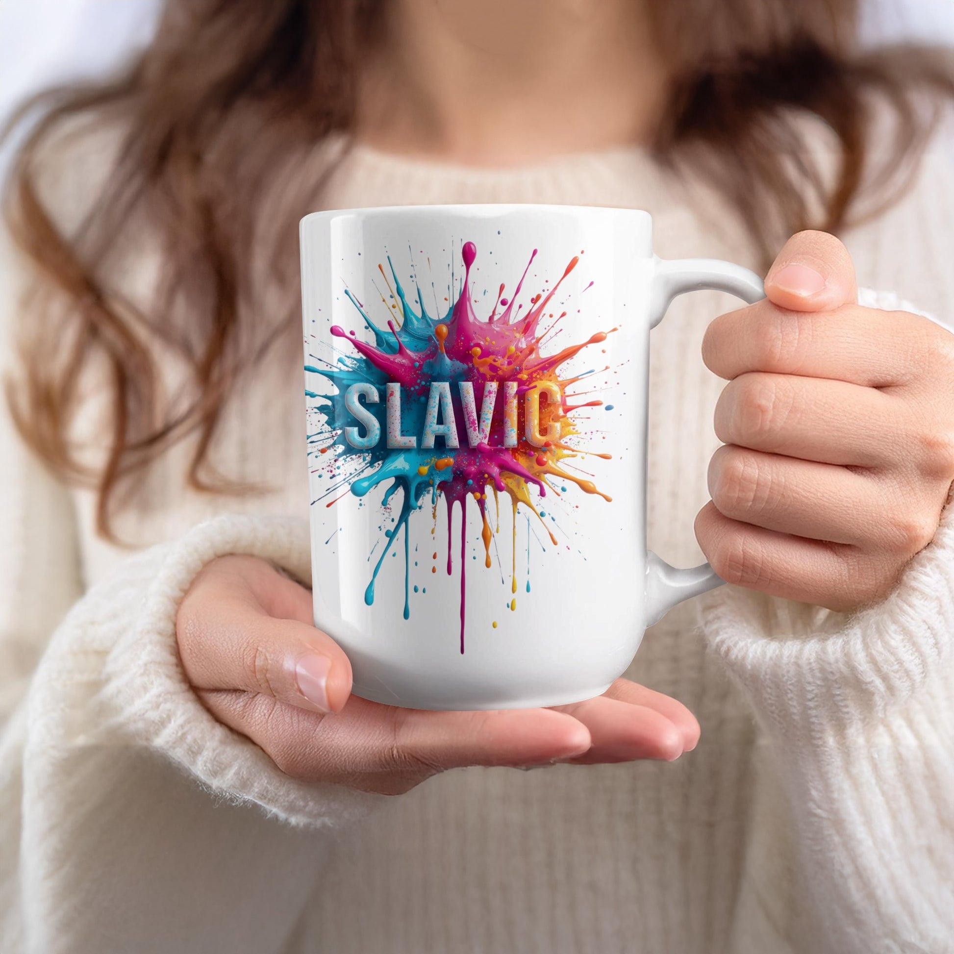 SLAVIC Colorful Paint Splatter White Mug product type