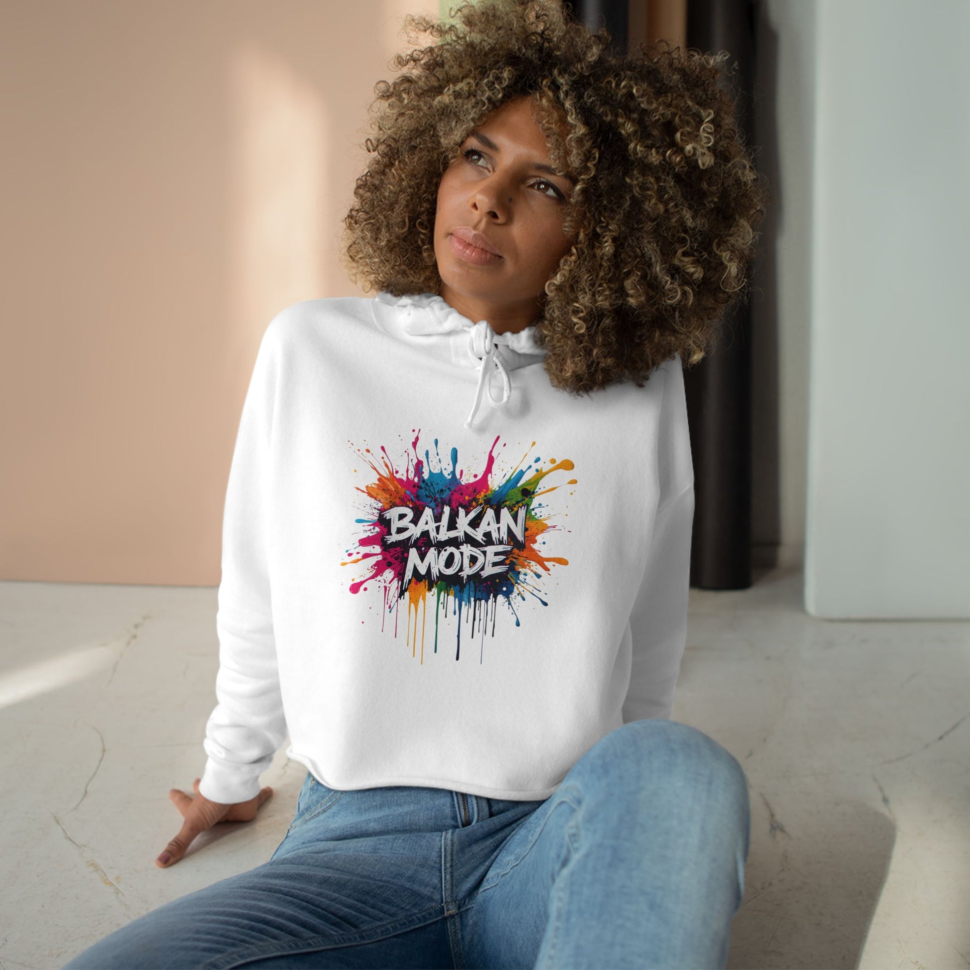 'BALKAN MODE' Colorful Splatter Design Cropped Hoodie product type