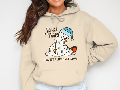 It's Fine I'm Fine Everything is Fine Snowman Hooded Sweatshirt