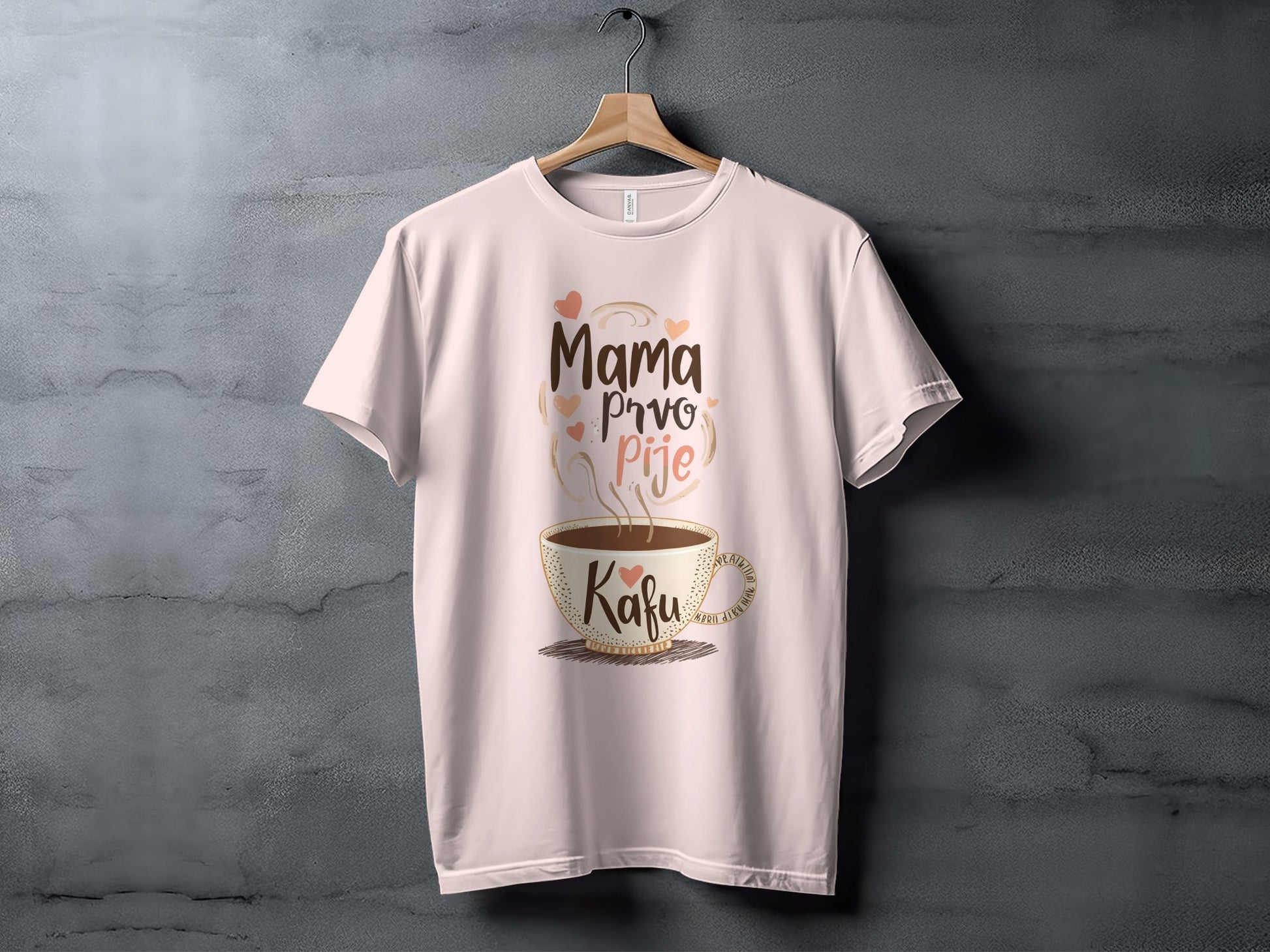 Mama Pije Kafu Heart Design White T-Shirt Product