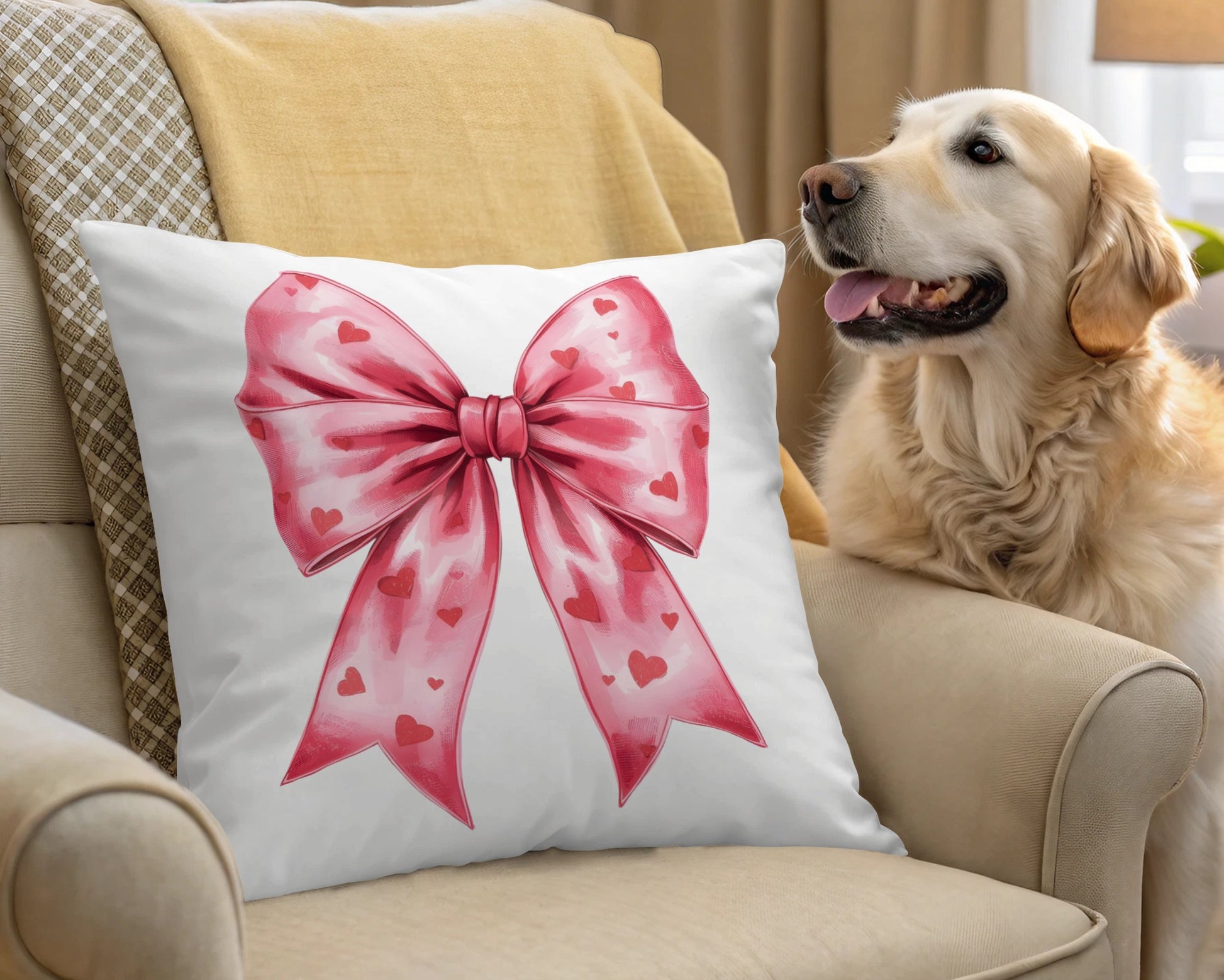 Heart Patterned Pink Ribbon Throw Pillow for Home Decor