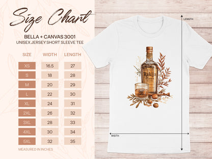 Floral Rakija Whiskey Shirt Unisex Size Chart Tee product