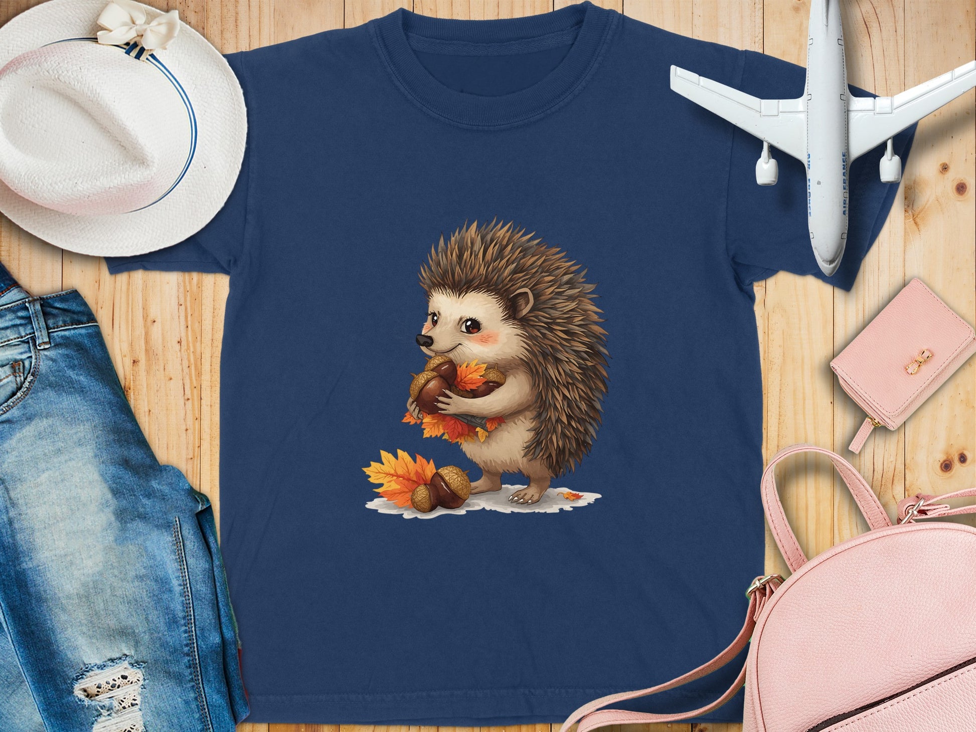 Cute Hedgehog Holding Leaf Autumn T-shirt product type