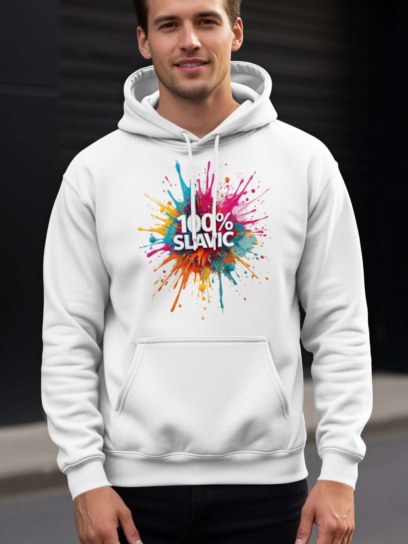 100% SLAVIC Colorful Paint Splatter White Hoodie product type