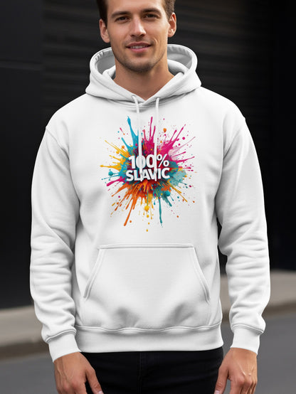 100% SLAVIC Colorful Paint Splatter White Hoodie product type