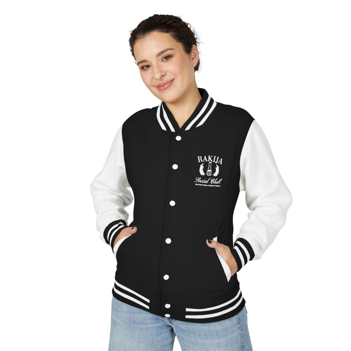 Rakija Social Club Black and White Varsity Jacket
