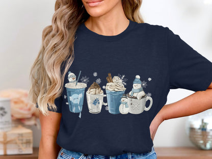 Cute Christmas Drinks with Snowmen Women's Tee