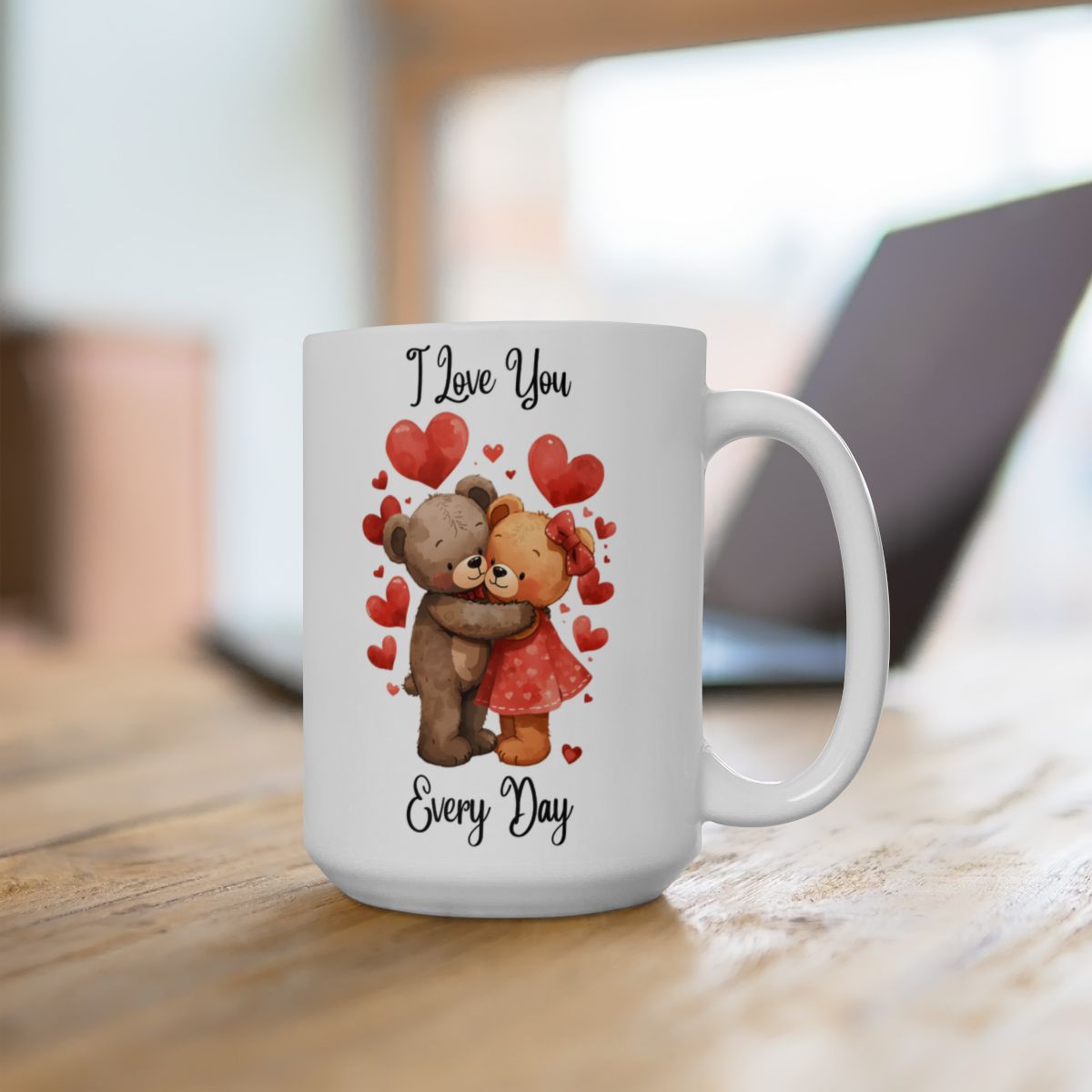 I Love You Every Day Teddy Bear Mug for Couples