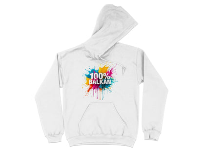 100% Balkan Colorful Splash Design White Hoodie product type