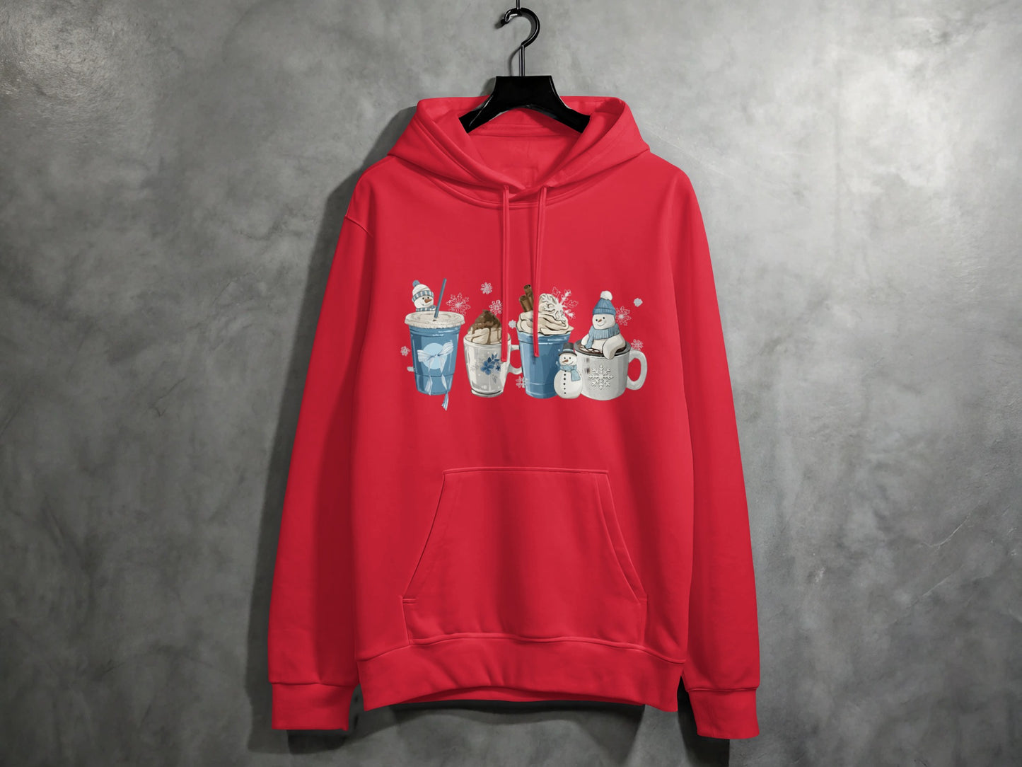Festive Snowmen and Cocoa Printed Hoodie