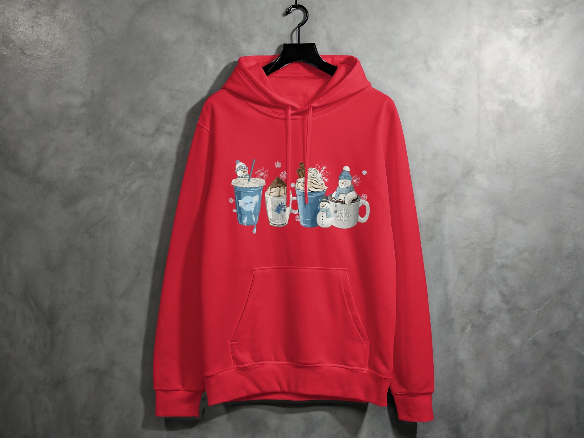 Festive Snowmen and Cocoa Printed Hoodie