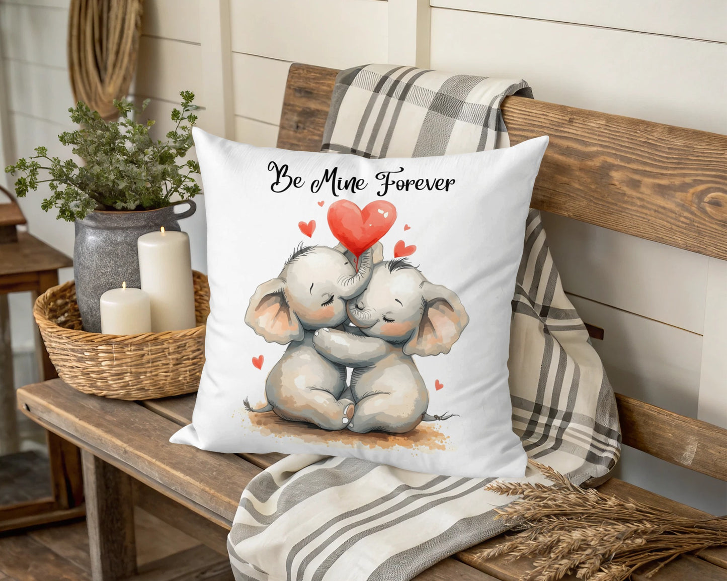 Be Mine Forever Elephant Couple Romantic Pillow