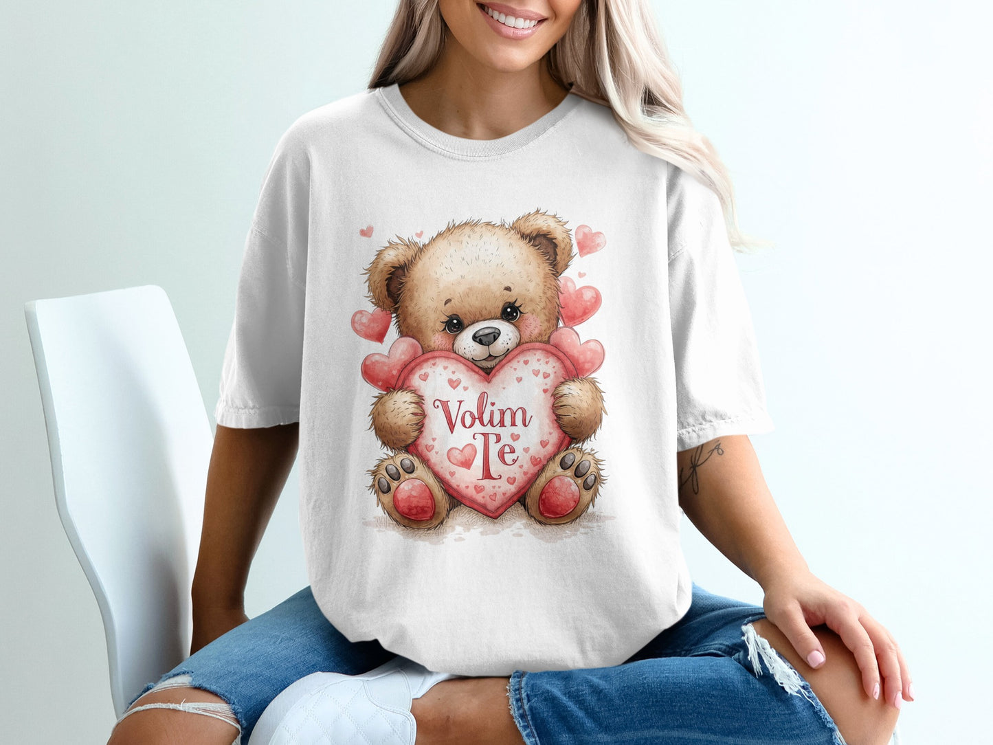 Volim Te Cute Teddy Bear with Hearts T-Shirt