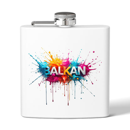 Balkan Colorful Paint Splatter White Flask product type