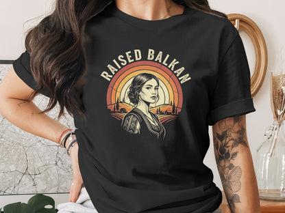 Raised Balkan heritage portrait and sunset t-shirt - Balkan pride gift