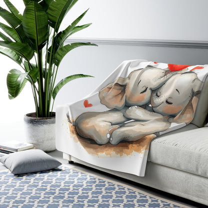Adorable Elephant Couple with Hearts Blanket