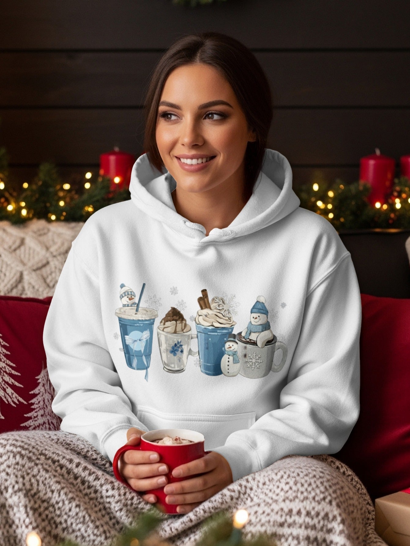 Cozy Hot Beverage Printed Hoodie Christmas Sweater