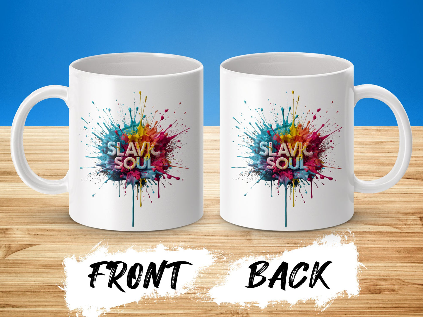 Slavic Soul colorful splash paint design mug product type