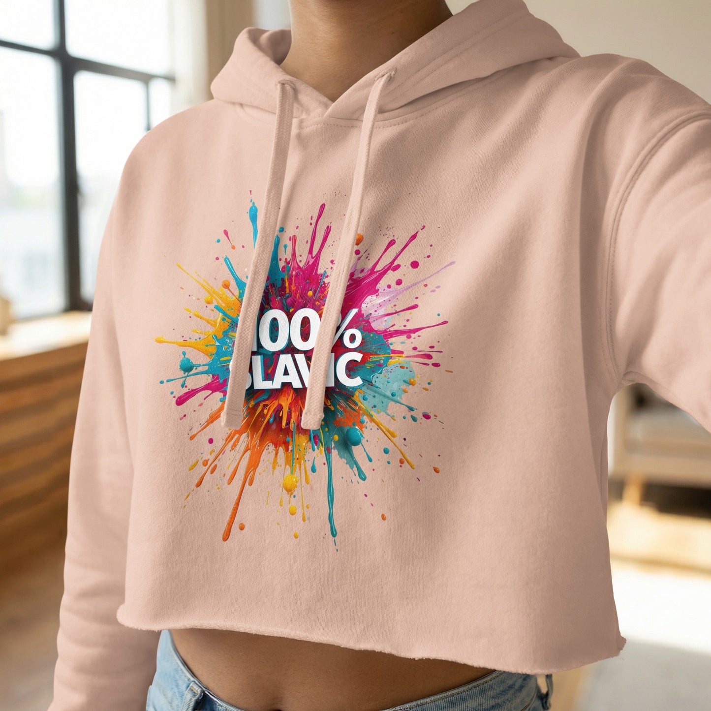 100% SLAVIC Paint Splatter Graphic Crop Hoodie product type