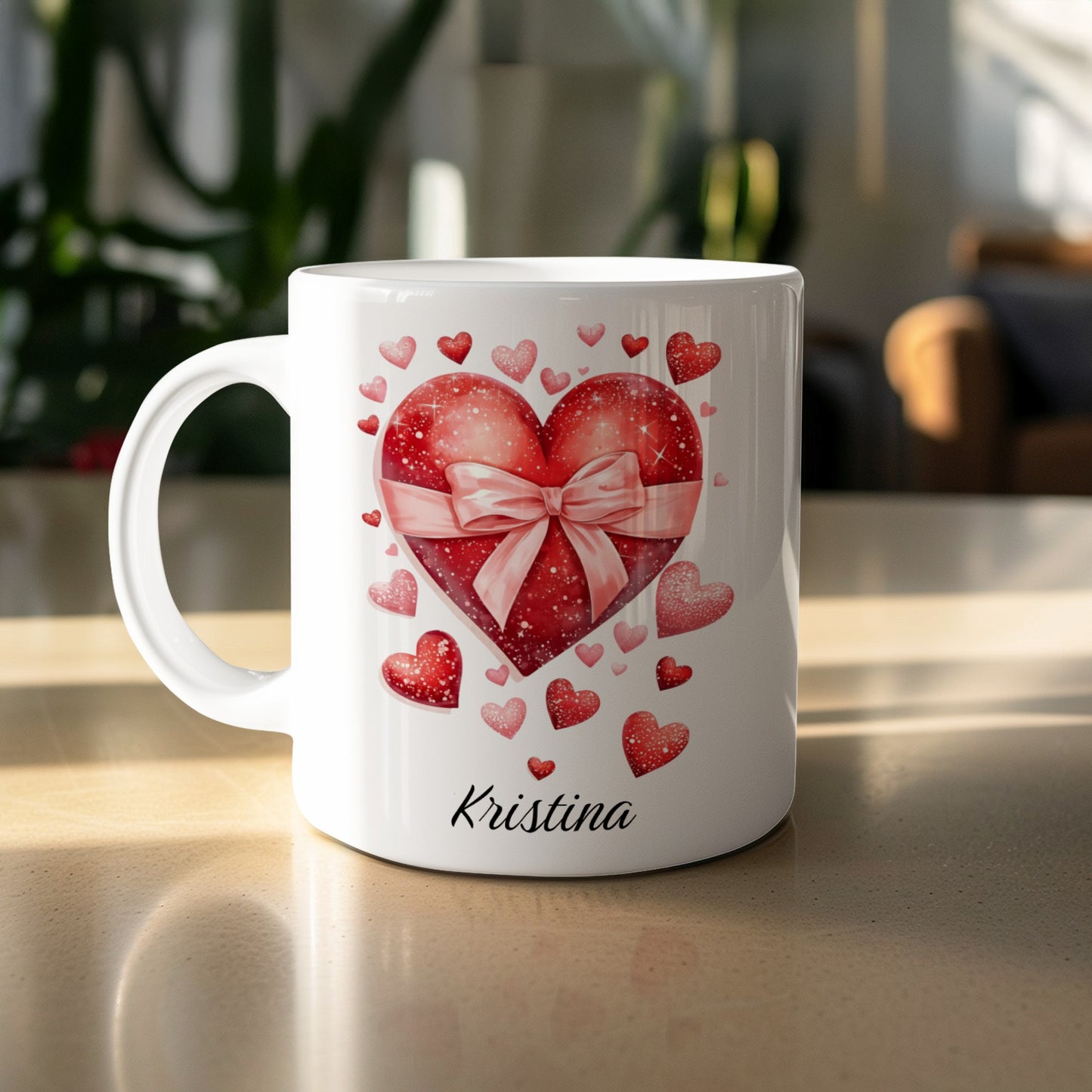 Personalized Red Heart Gift Mug with Custom Name