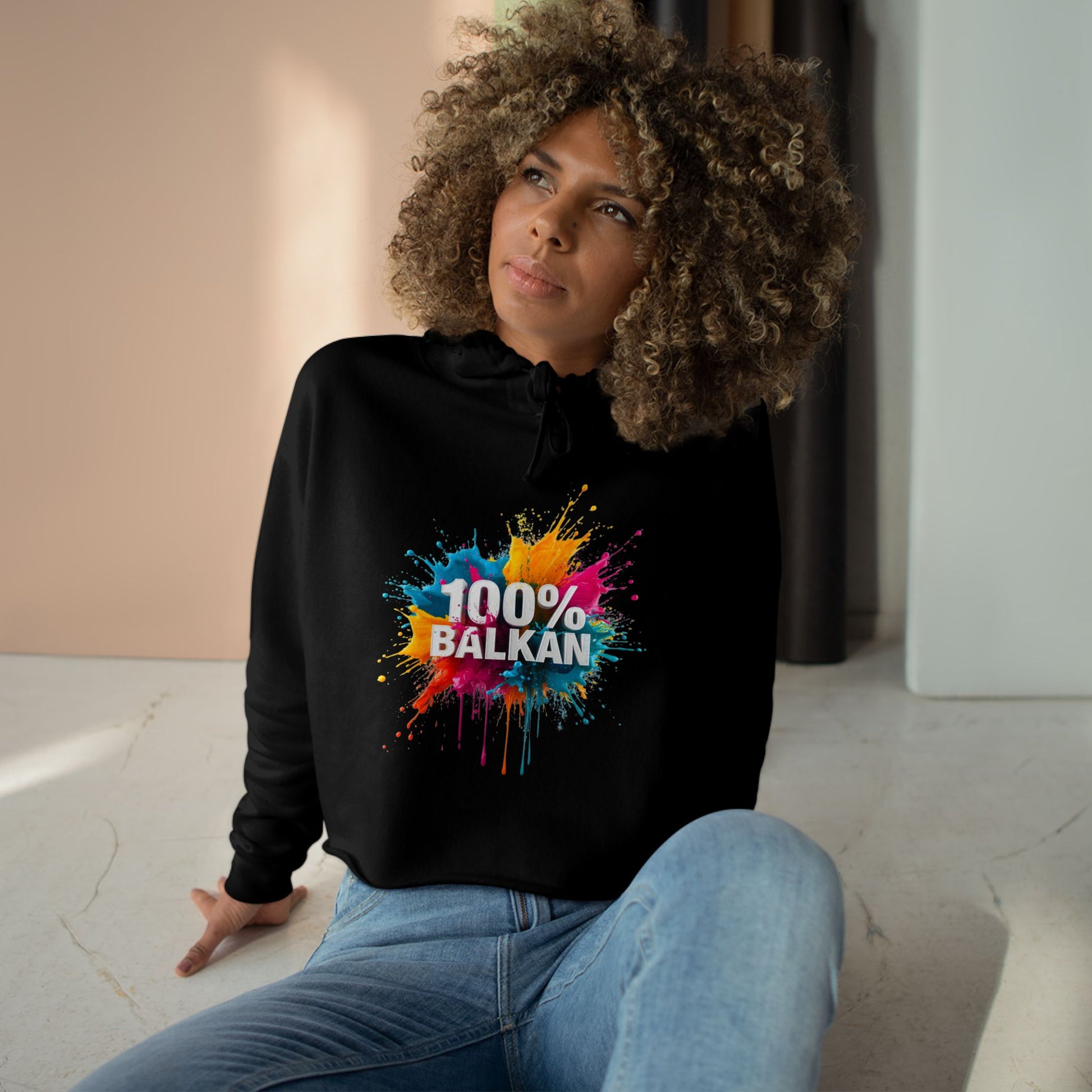 100% BALKAN Colorful Splatter Graphic Crop Hoodie product type