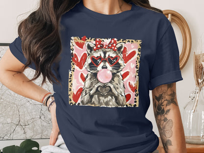 Cute Heart Sunglasses Raccoon Graphic Tee Shirt