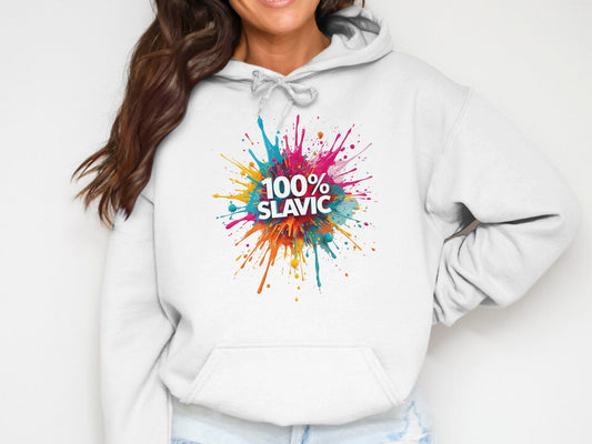 Vibrant Splatter 100% SLAVIC White Hoodie product type