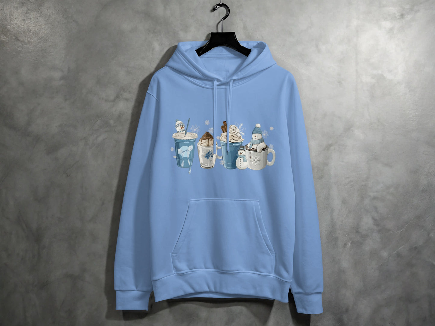 Cozy Winter-Themed Hoodie With Cute Beverage Art