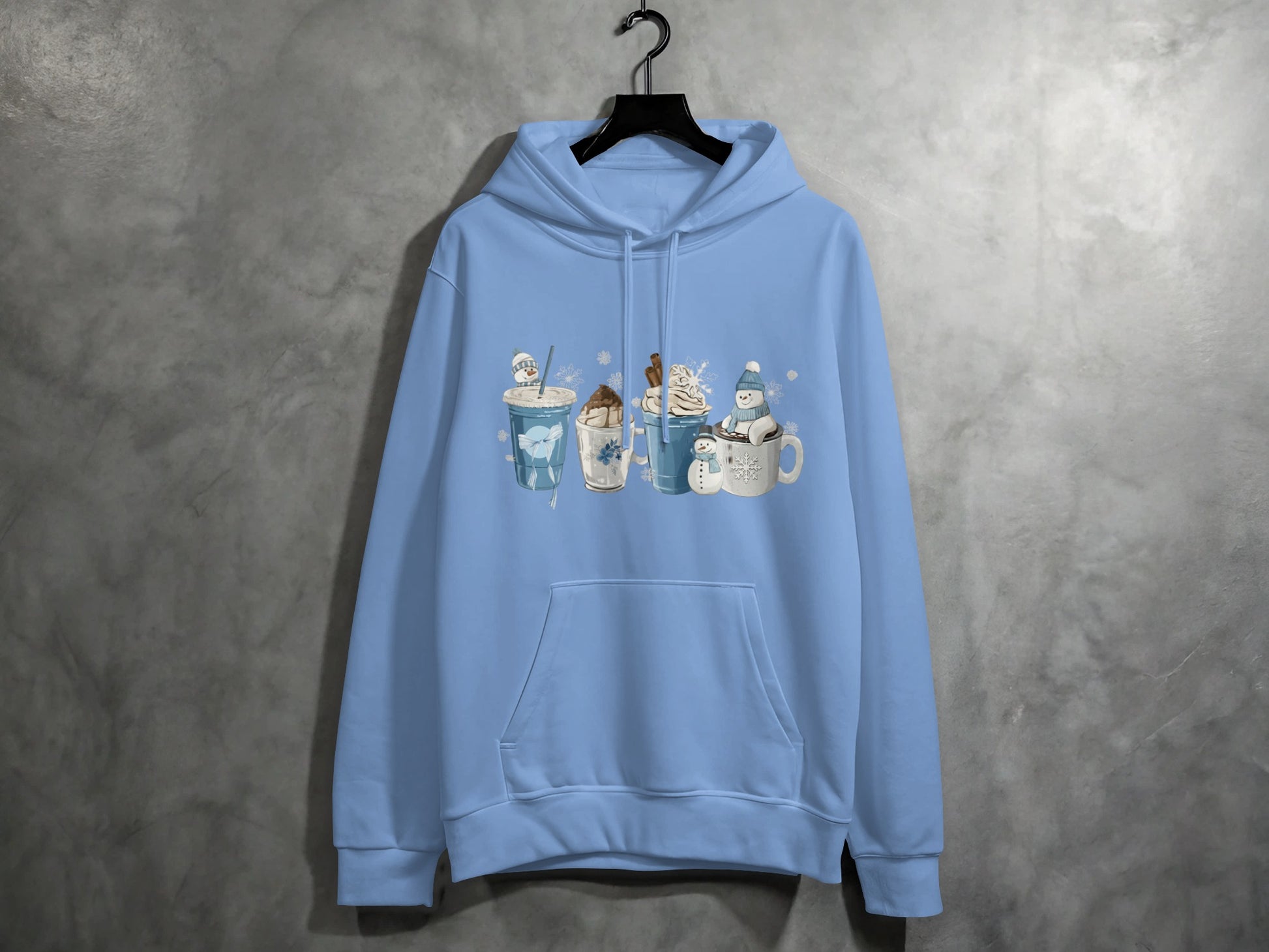 Cozy Winter-Themed Hoodie With Cute Beverage Art