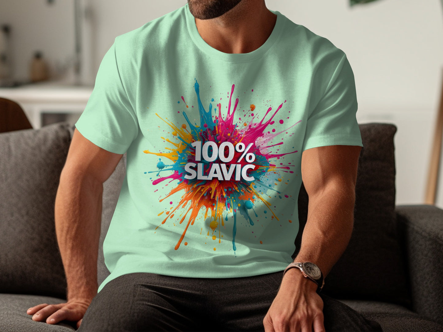Light Green Colorful Splatter 100% SLAVIC T-shirt product type