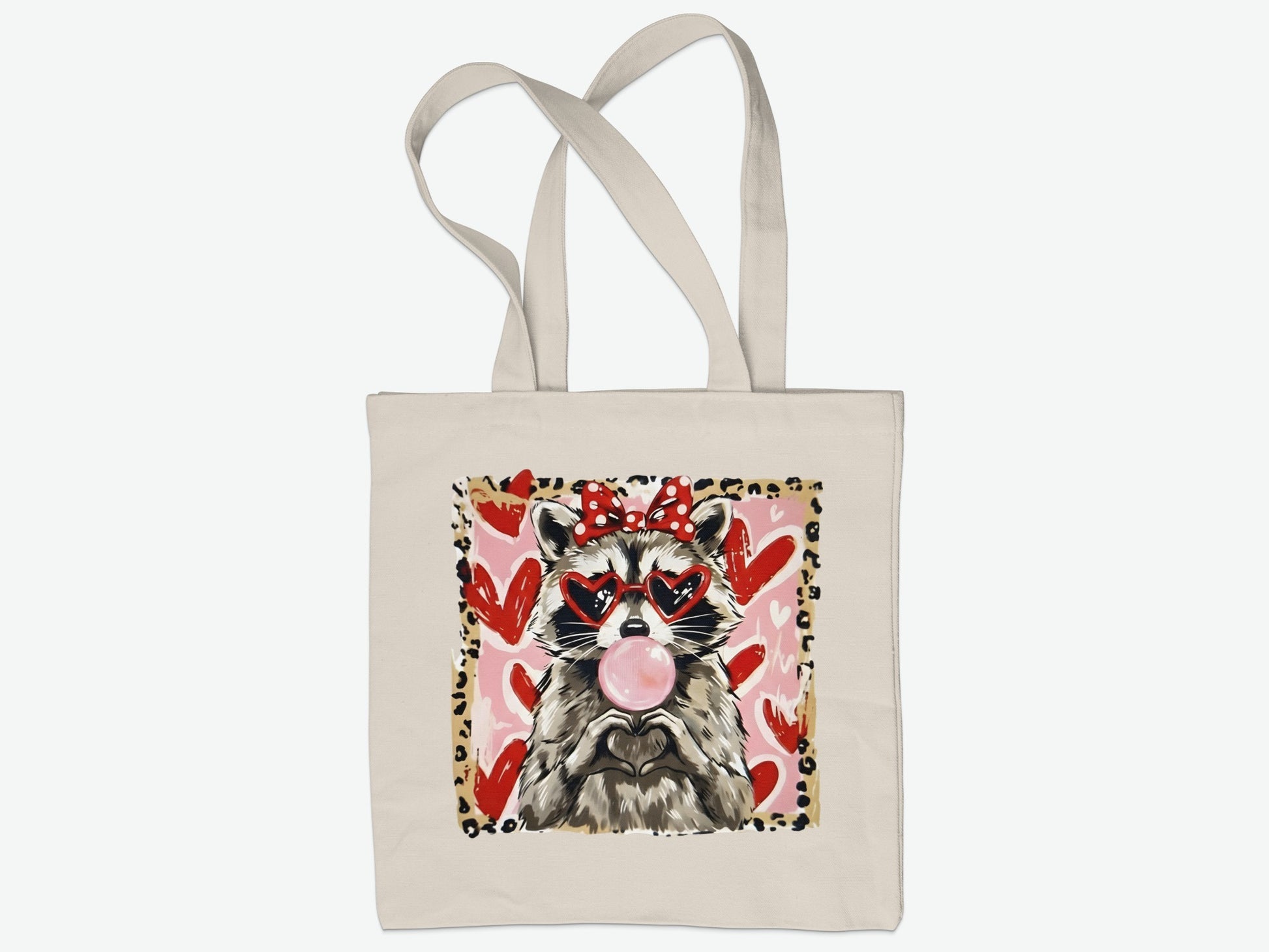 Cute Raccoon with Hearts Design Tote Bag