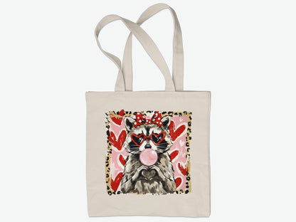Cute Raccoon with Hearts Design Tote Bag