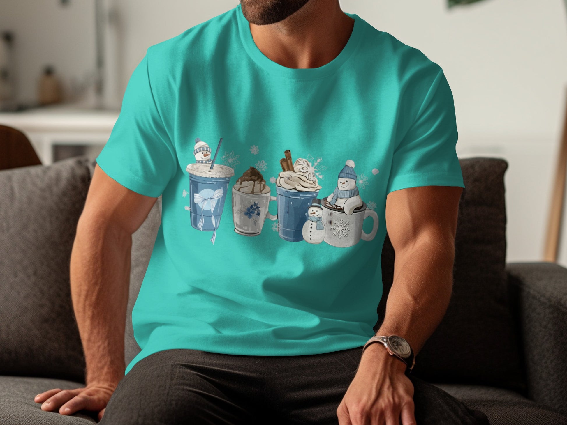 Festive Snowman and Hot Chocolate Graphic T-shirt