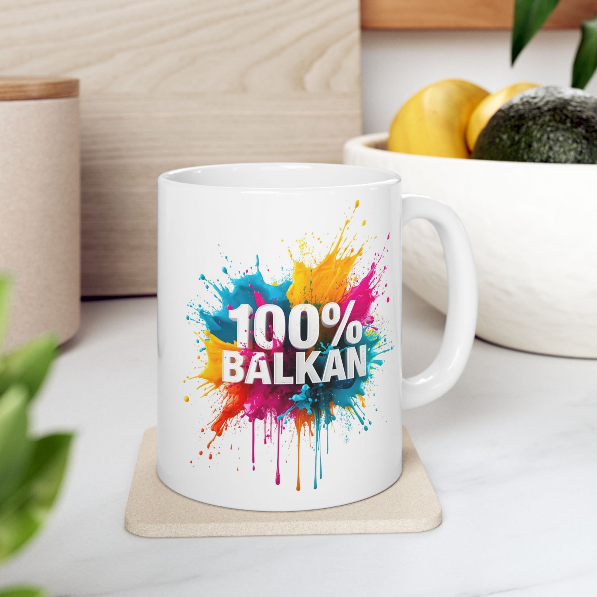 Colorful 100% Balkan Splatter Design White Mug product type