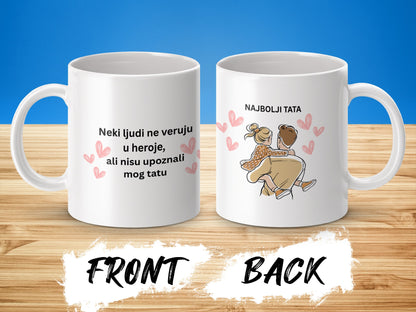 Best Dad Hero Quote Mug with Sweet Illustration