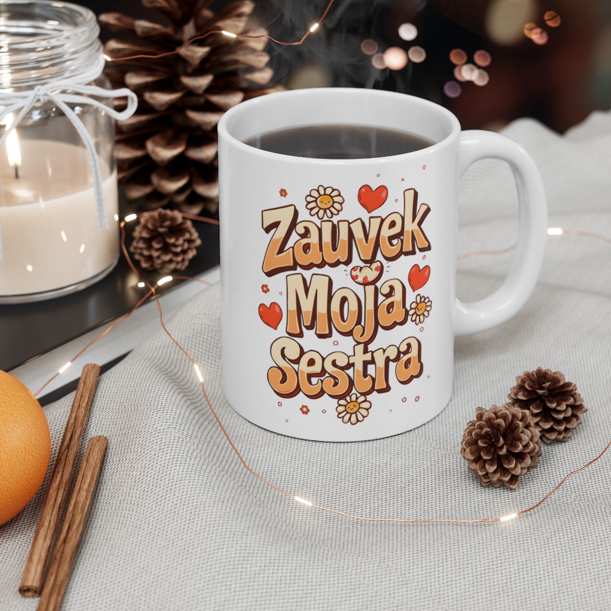 Zauvek Moja Sestra Heart and Flower Mug Gift Idea