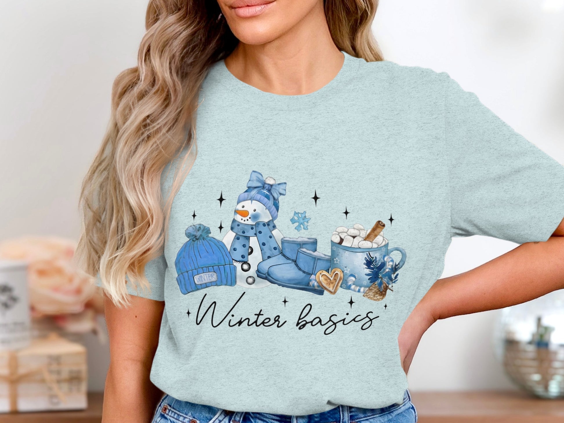 Winter Basics Snowman Beanie Boots Graphic T-Shirt