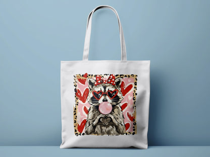 Cute Raccoon with Heart Glasses Tote Bag Product