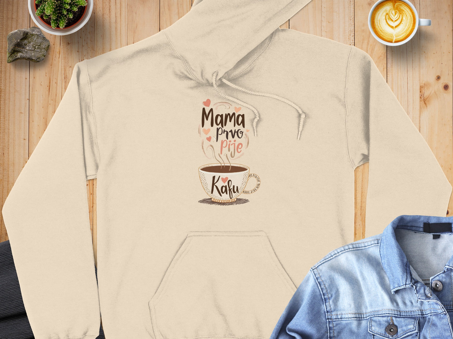 Cozy Mama Pije Kafu Printed Hoodie for Coffee Lovers