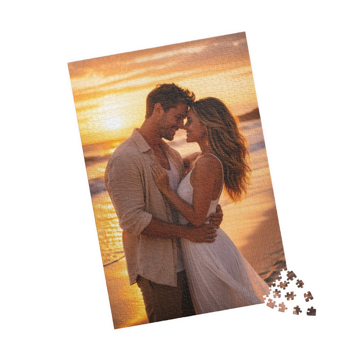 Romantic Sunset Embrace Customizable Photo Puzzle