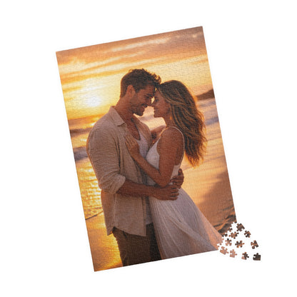 Romantic Sunset Embrace Customizable Photo Puzzle