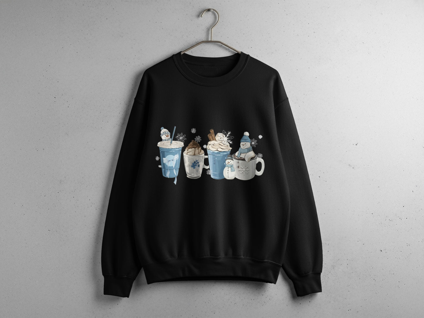 Cozy Winter Drinks Graphic Black Sweatshirt