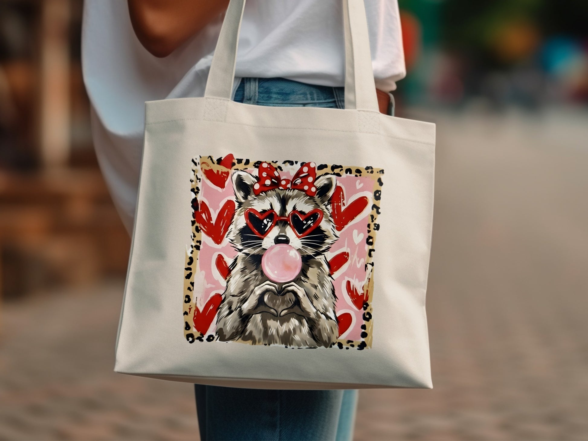 Cute Raccoon with Heart Glasses Tote Bag Product
