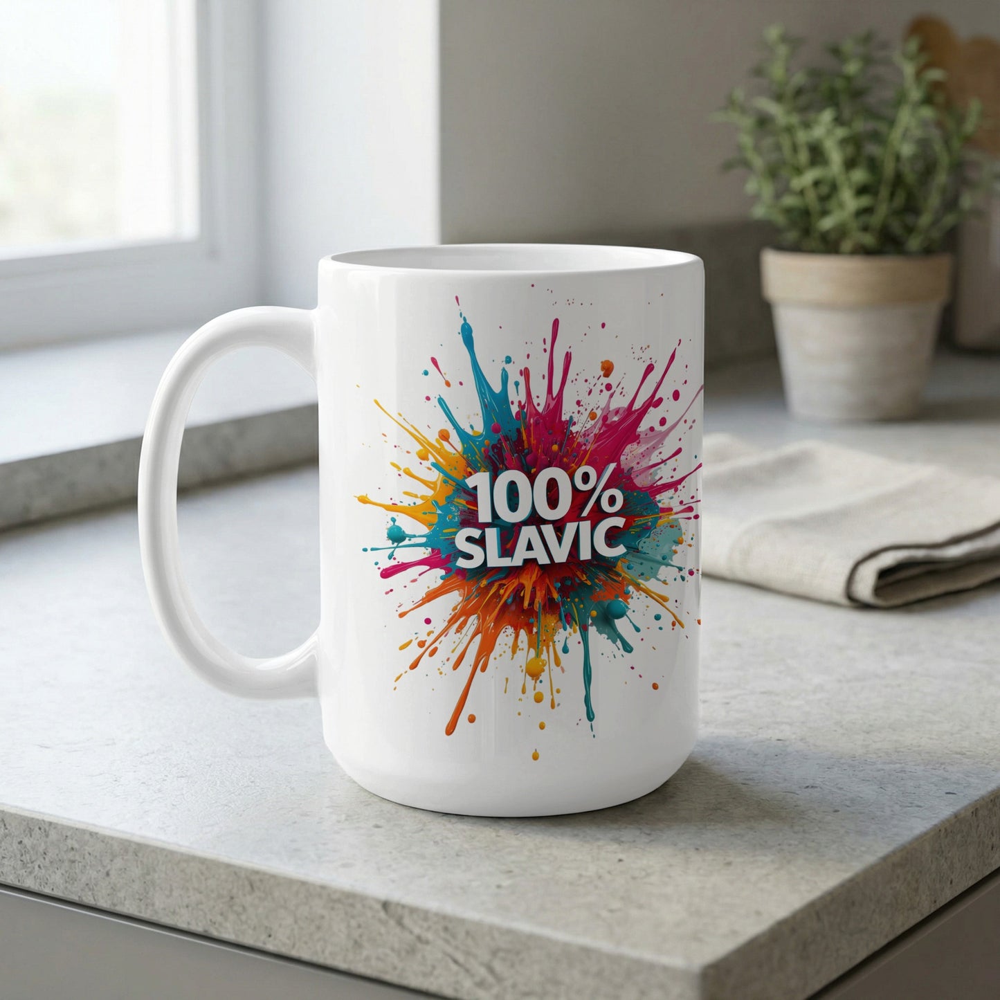 100% SLAVIC colorful paint splash white mug product type