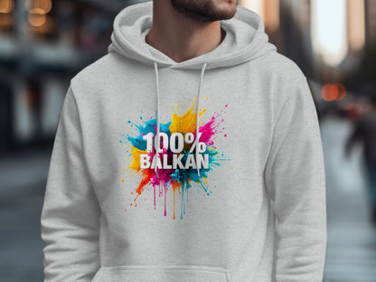100% BALKAN Colorful Paint Splash Gray Hoodie product type