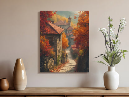Autumn Village Path Art Print Wall Decor product type