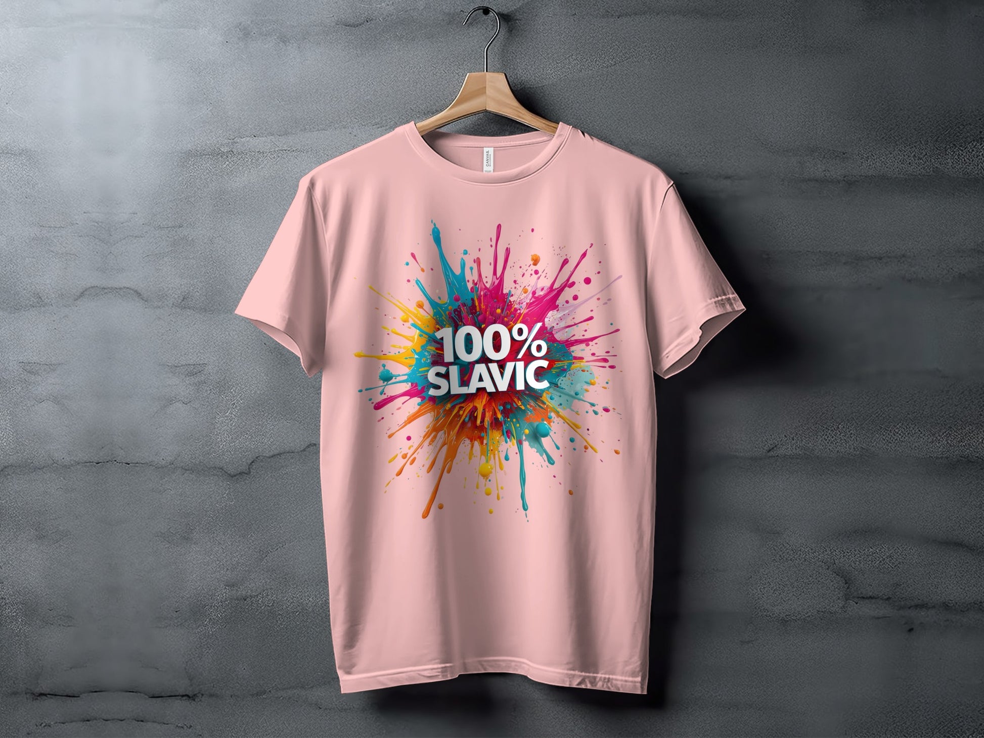 100% SLAVIC Colorful Splash Design Pink T-Shirt product type