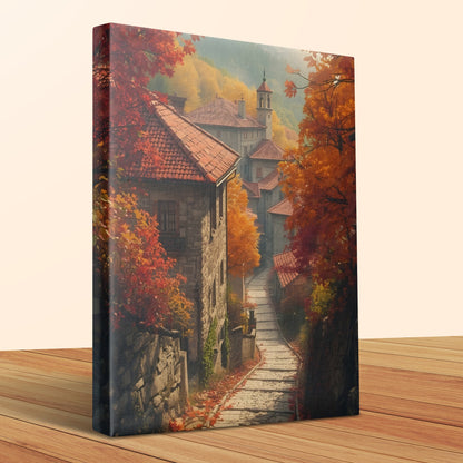 Scenic Autumn Village Path Canvas Wall Art product