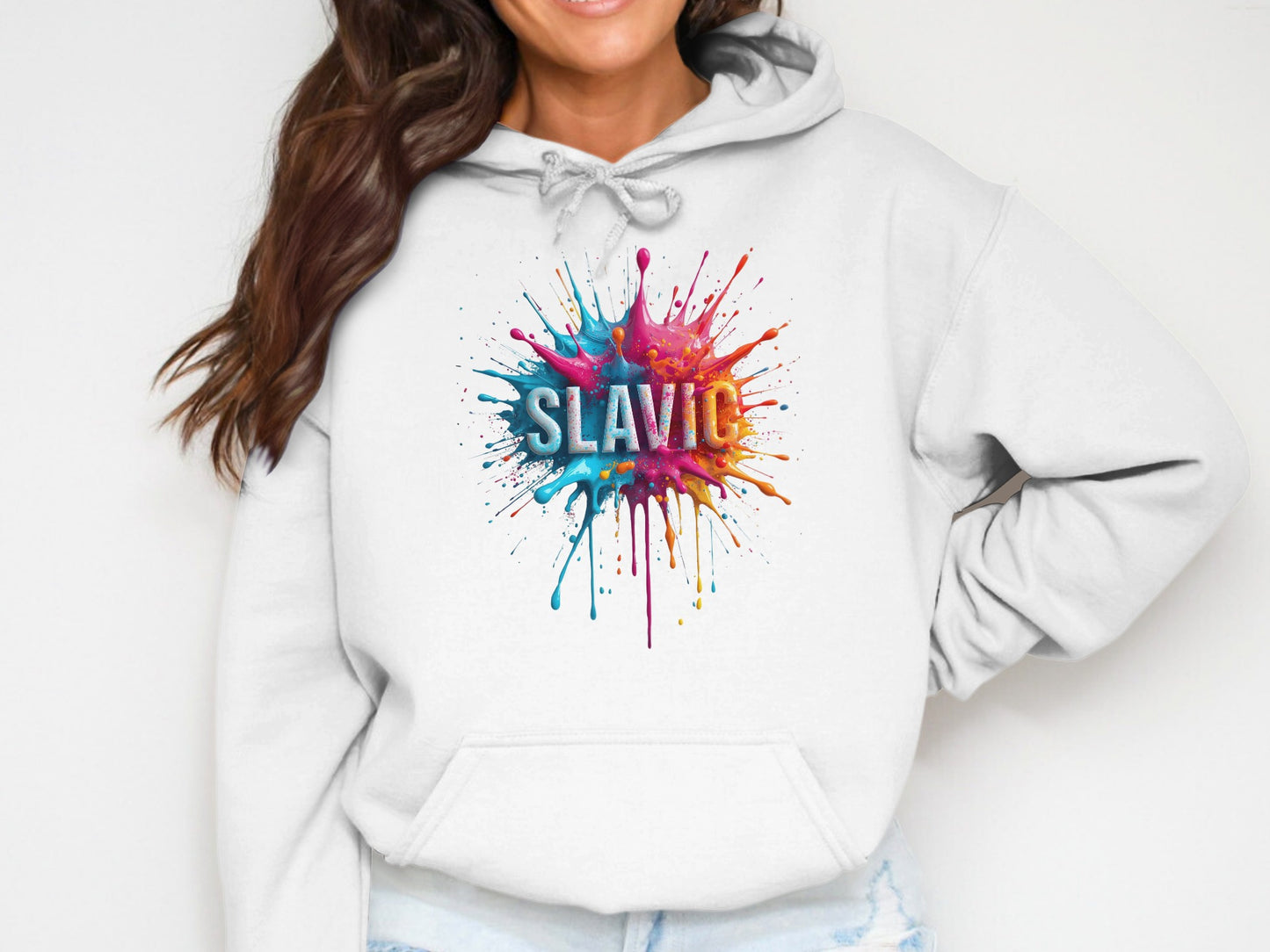 Slavic word colorful paint splatter hoodie