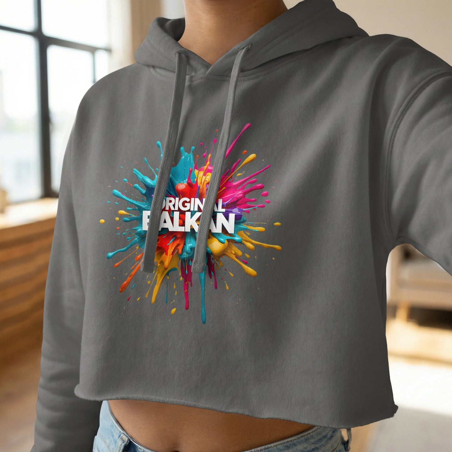 Original Falkan Colorful Paint Splatter Cropped Hoodie product type